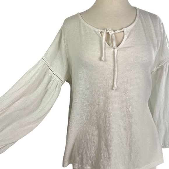 Old Navy Linen White Flowy Shirt Blouse Size L Beach Cover Up Top - Picture 2 of 10